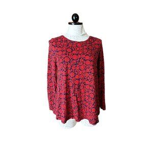 Boden Blouse Pullover Top Long Sleeve Stretch Knit Floral Red & Blue US …